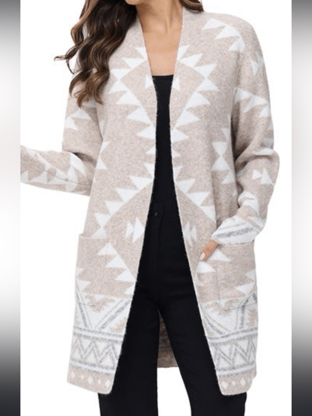 FRYE Beige Aztec Open-Front Cardigan